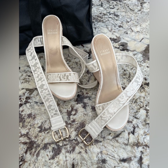Stuart weitzman ivory lace wedges with gold hardware - Picture 12 of 12